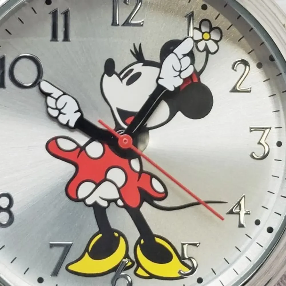 Disney Silver Minnie Mouse Watch White Leather Band Womens